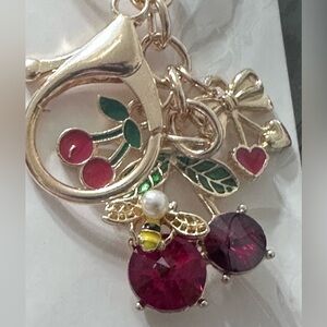 Cherry Gold keychain/Purse Charm. Bee with peal. Fun to add to any bag.